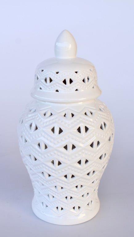Large White Cut-Out Ginger Jar